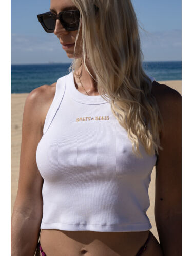 SALTY RIBBED TANK - WHITE  Thumbnail